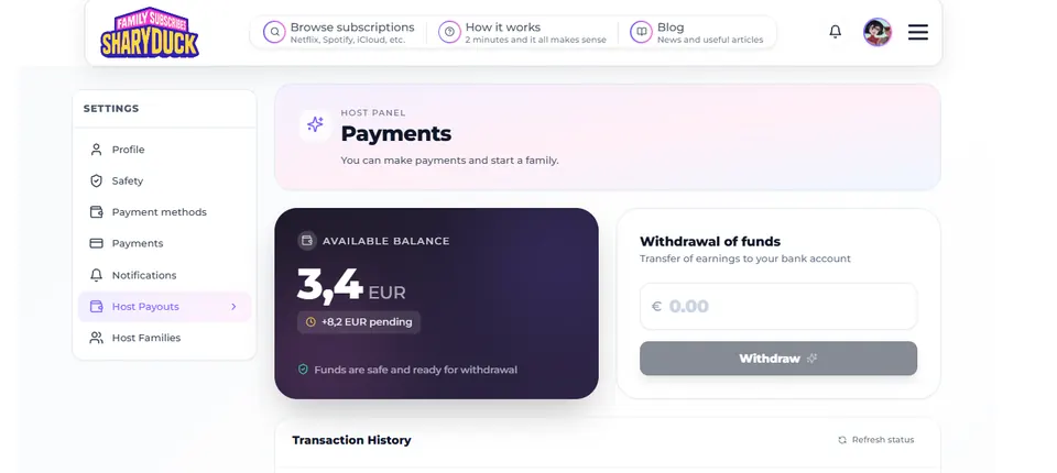 Payments page
